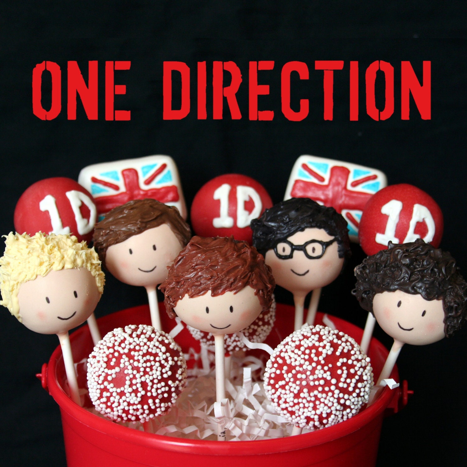6 One Direction British Boy Band Cake Pops - for birthday, rock, pop, karaoke party favors