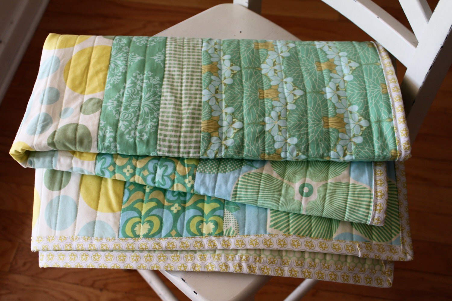 Green Baby Quilt by PinkandGreenStripes on Etsy