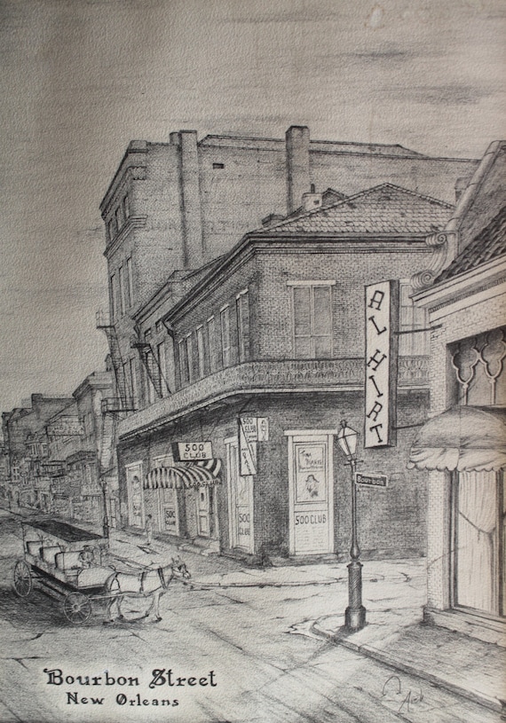 Vintage New Orleans Archie Boyd Pencil Sketch 70s by ...