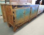 Antique Chinese Storage Credenza in Distressed Black and Blue (Los Angeles)