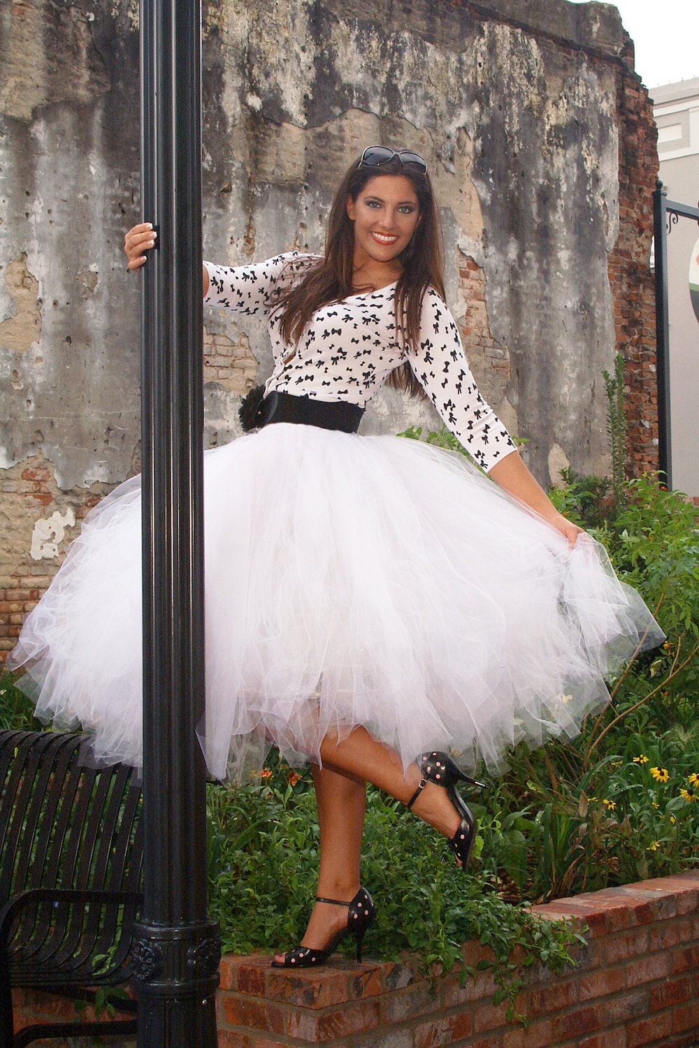 Tea Length White Tulle Tutu Style Skirt for prom, party, portraits.