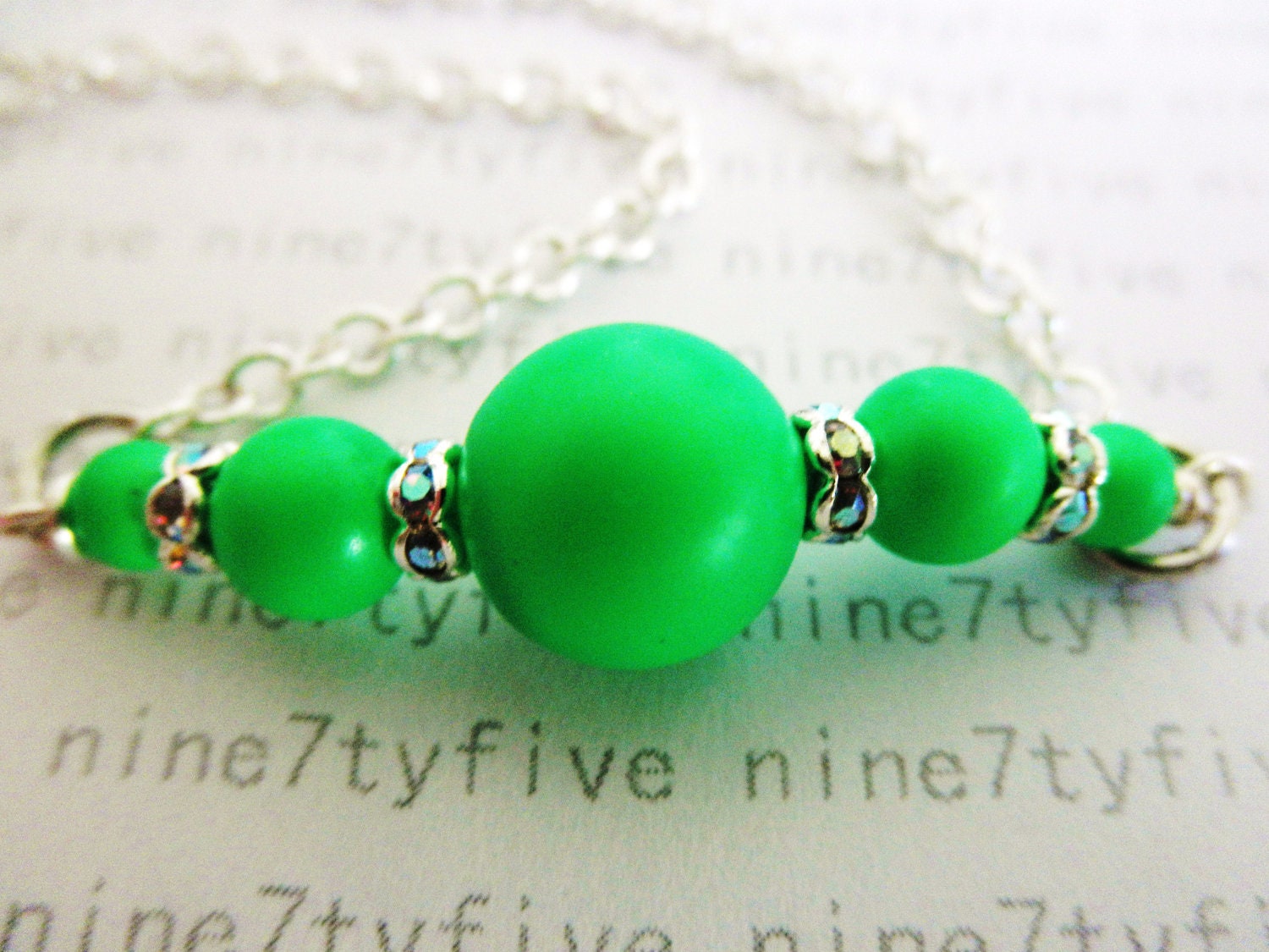NEON green swarovski crystal pearls necklace - nine7tyfive