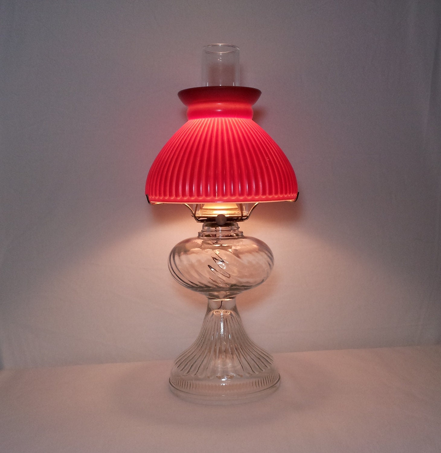 Electrified Oil Lamp with Mauve Glass Shade