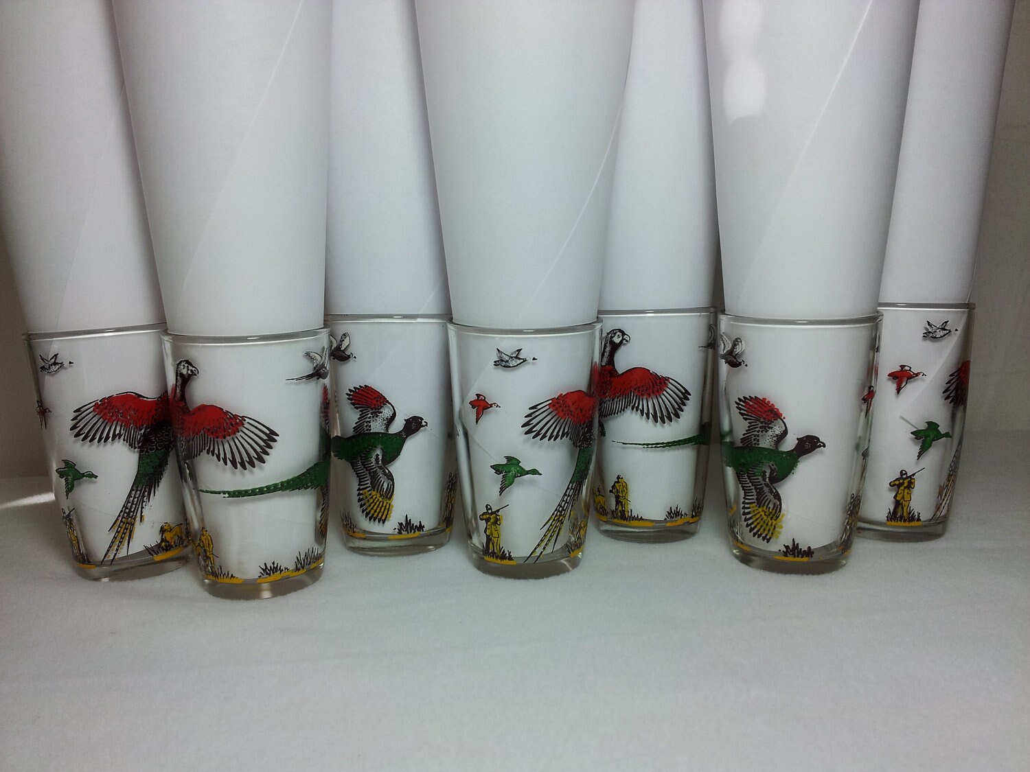 Set of 7 Pheasant Hunting Theme Juice Glasses