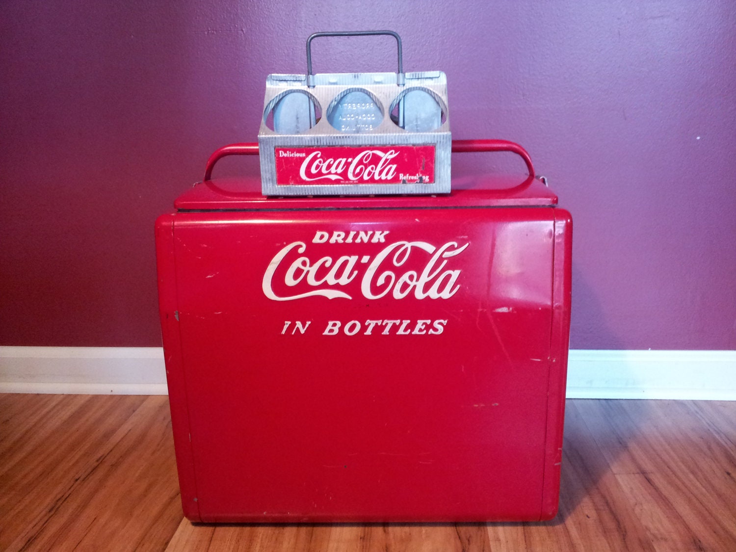 Vintage Coca Cola Cooler and 6 Pack Bottle Carrier