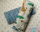 Jungle Monkey Elephant Giraffe Blue Minky Car Seat Strap Covers