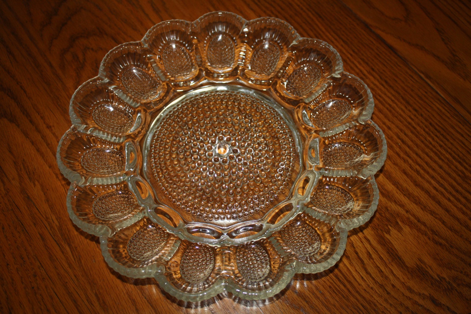 Depression Glass Hobnail Deviled Egg Plate by CreekLifeTreasures