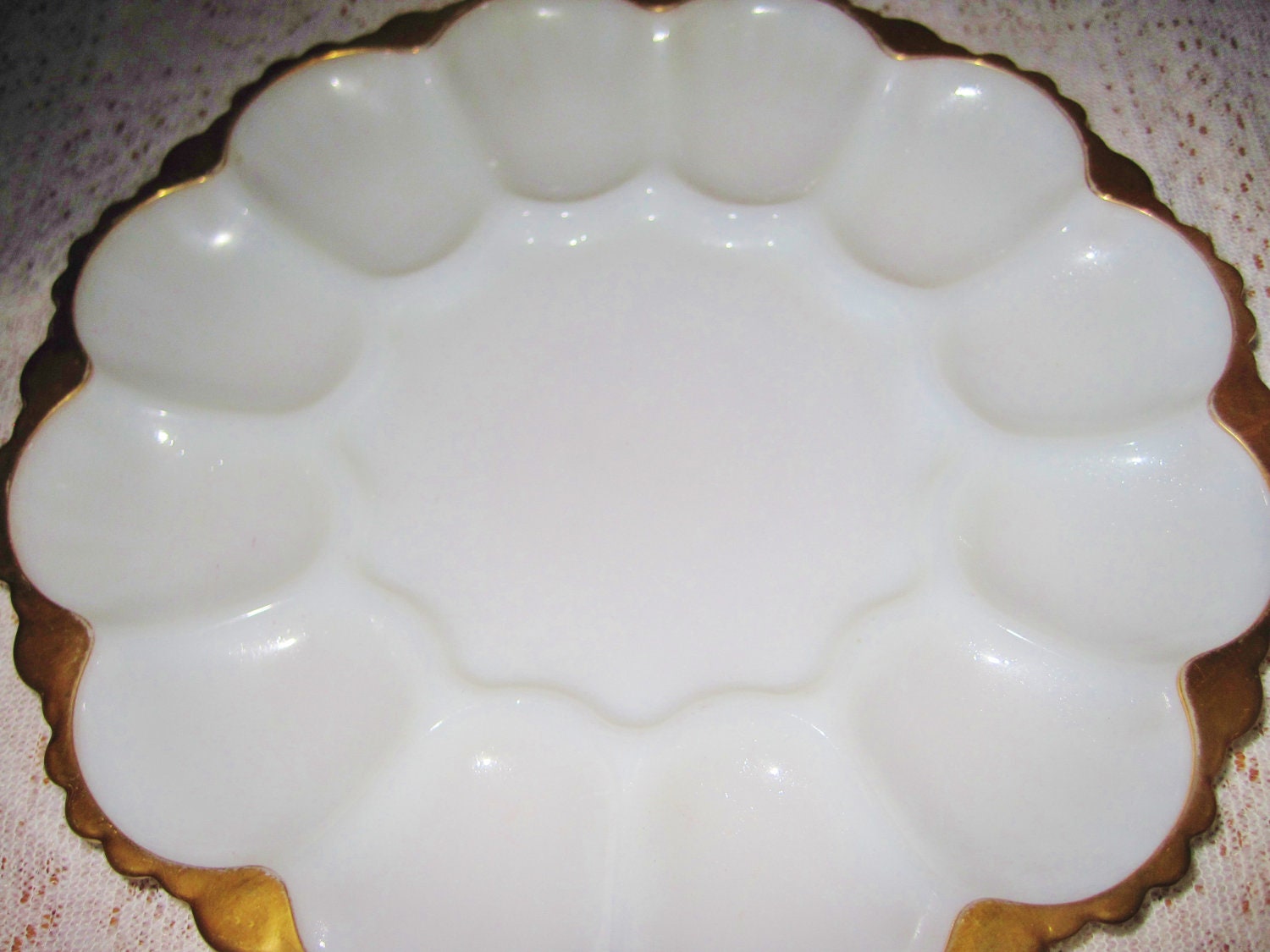 1950's Anchor Hocking Milk Glass Deviled Egg Plate by AntiquesinPA