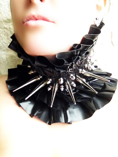 Kinkykex fetish Latex black extreme studded mistress collar/neck corset. Punk/goth