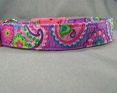 Pink Paisley on Purple Dog Collar