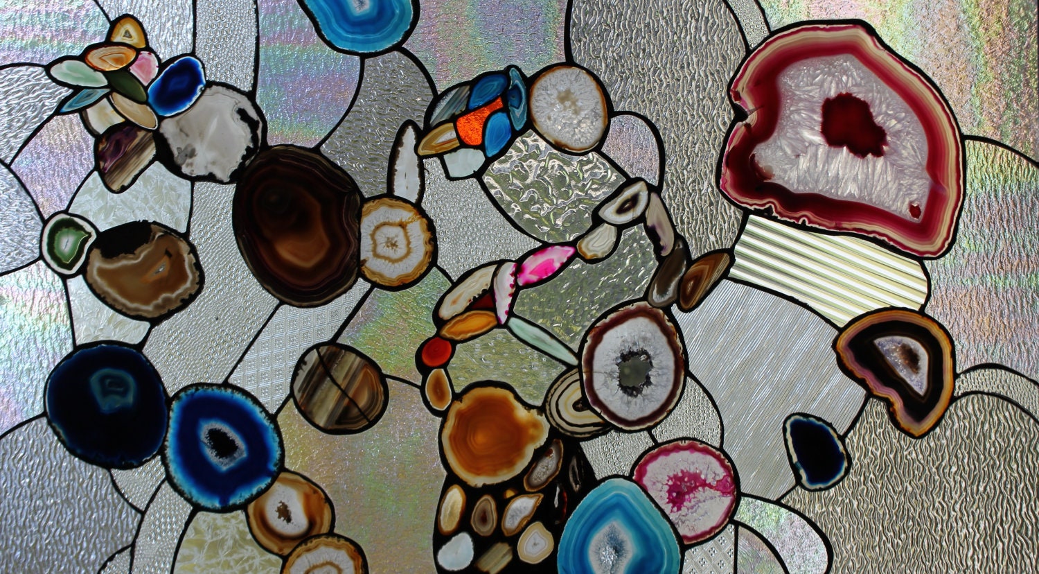 Large Stained Glass Window -  Leaded With Agate Magic