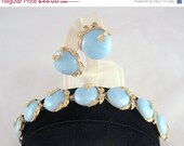 ON SALE Blue Pearly Lucite Bubble Cabochon Set Earrings & Bracelet