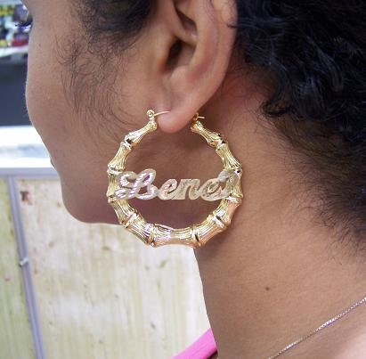 14k GP bamboo 2 1/4inch any name earrings/ PERSONALIZED/jojo/m