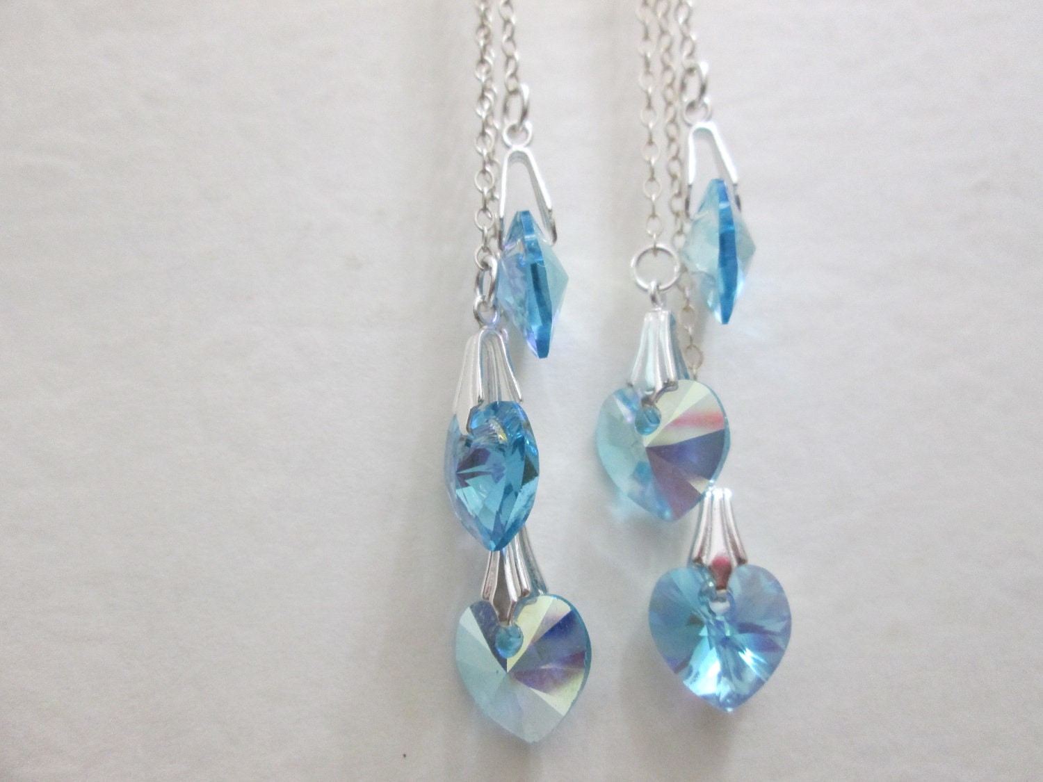 Sterling Silver Aquamarine Aqua Swarovski Crystal Heart Drop Dangle Earrings