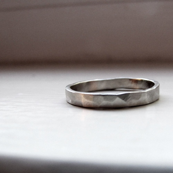 Simple Ring Primitive Style white gold wedding band by
