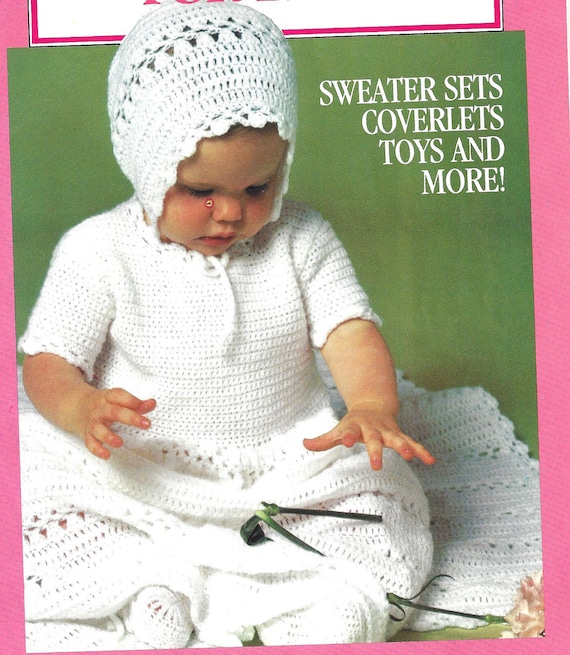 Easy crochet Pattern Baby Infant Christening Gown Dress, Booties, Bonnet and Afghan
