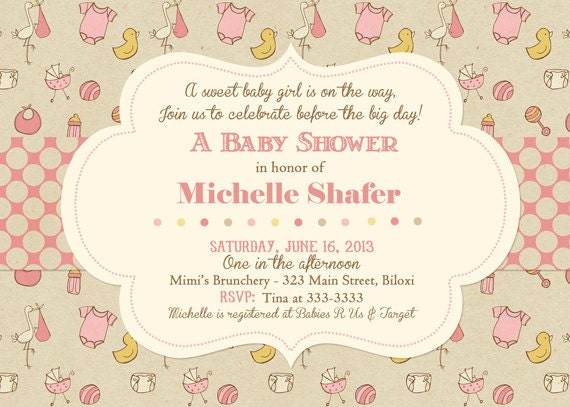 Craft Paper Look Baby Girl Print Baby Shower Invitation - Printable Il_570xn