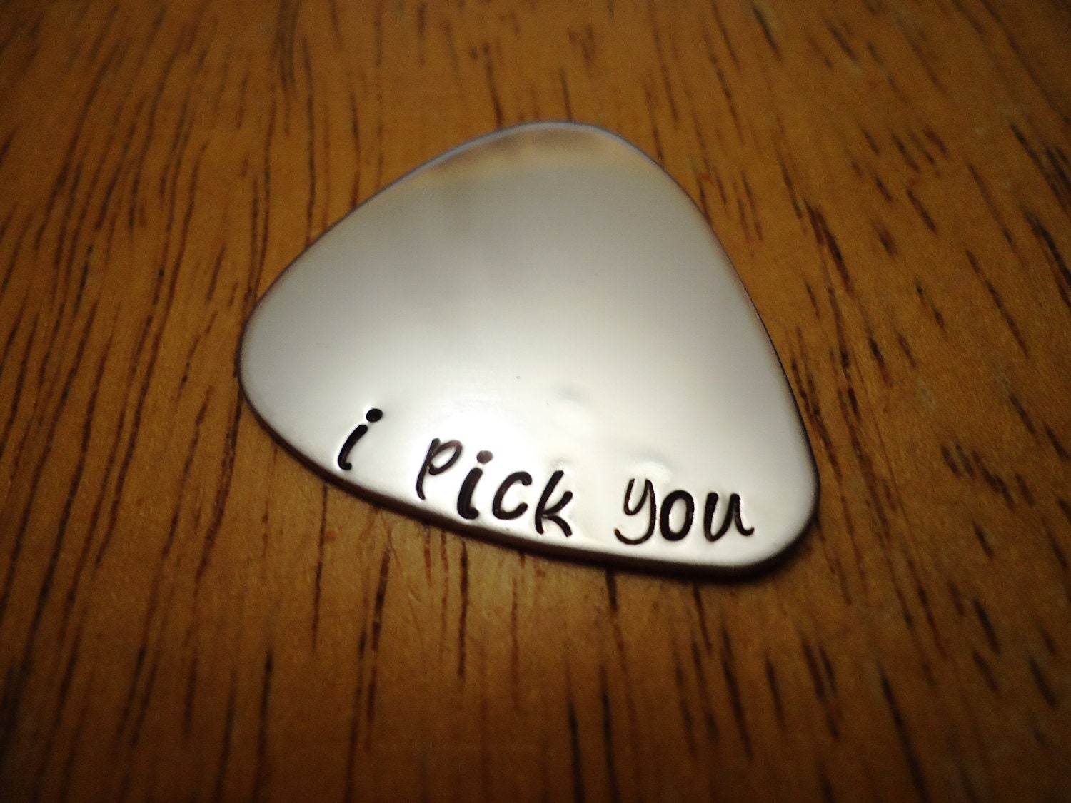 Ready to ship Pre-made Non-customizable HAND STAMPED 22 Gauge Stainless Steel Guitar Pick