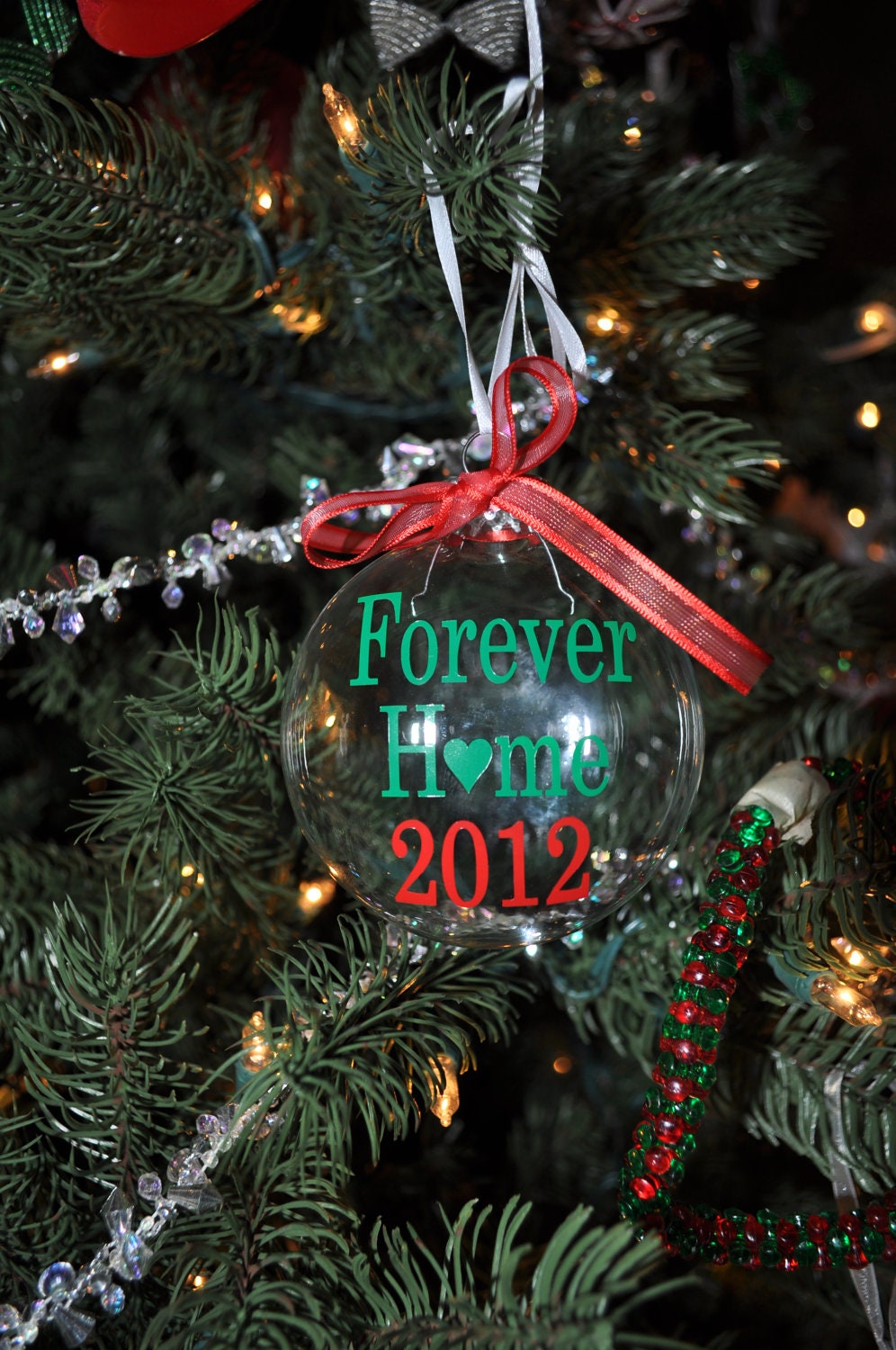 Handmade  Adoption Forever Home round glass Christmas Ornament
