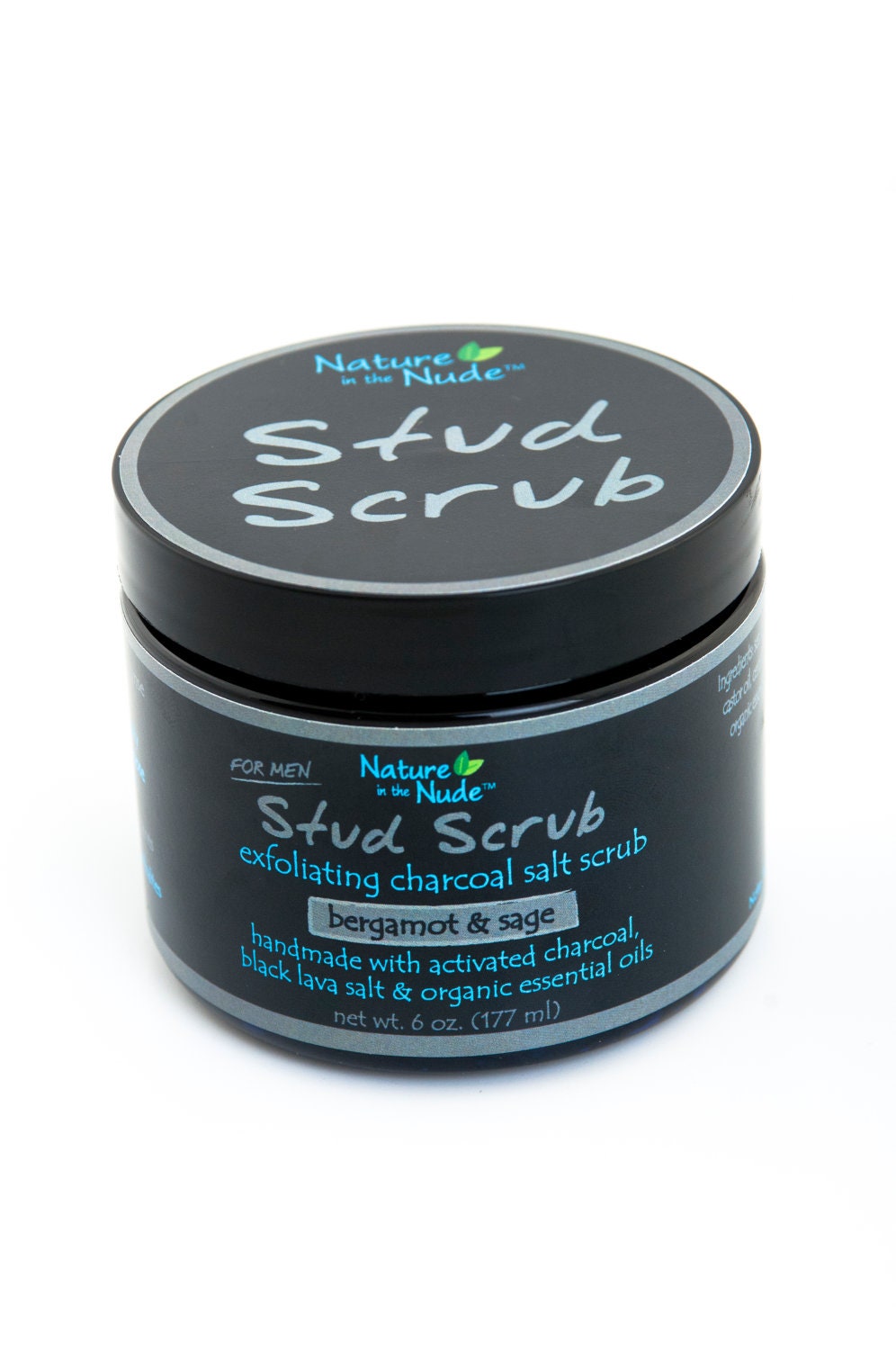 Stud Scrub (For Men): Exfoliating Charcoal Salt Scrub (Bergamot & Sage) - NatureintheNude