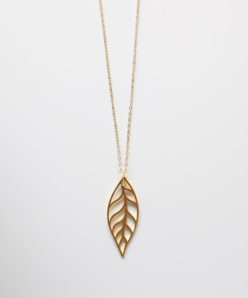 24K Gold Leaf Necklace - 24K Gold Vermeil, Large Leaf Pendant, Free Shipping - Talulah Lee
