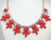 NEW High Quality Handmade Rhinestone Crystal Necklace, Red Bubble Bib Statement Necklace, Cluster Chunky Necklace-117514629