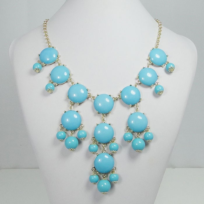 NEW Hot Blue 20mm Size Bubble Necklace, Handmade Bib Necklace, Turquoise Bubble Statement Necklace Jewelry-117699122