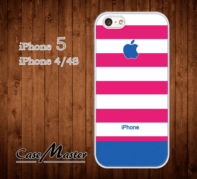 iPhone 5 Case, iPhone 4/4S Case, Hard Plastic or Silicon Rubber, pink blue stripes