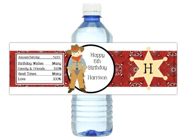 Cowboy Party DIY Water Labels PDF Customized Birthday Party Il_570xn