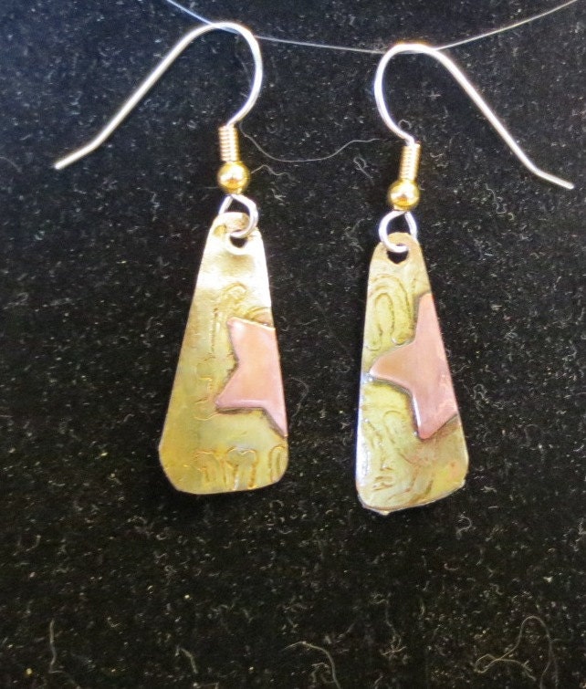 Copper & Brass Star Earrings. Made From Recycled / Upcycled / Repurposed Materials. Simple Design. Minimalist Jewelry. OOAK.