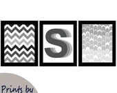 Modern Wall Art / Geo Geometric Chevron Stripes Herringbone Scalloped Urban Ombre Monogram  / Home Décor / Set of 3 prints / 8 x 10 in
