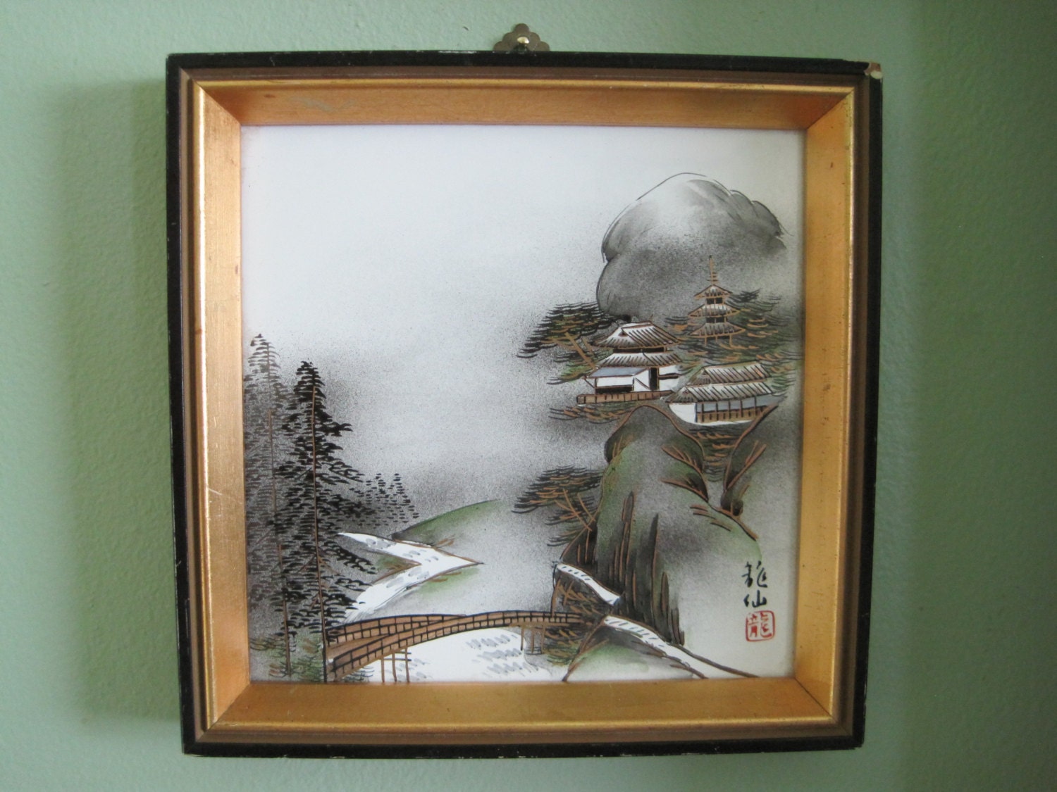 Asian Wall Art Japanese Painting Framed on by SharetheLoveVintage