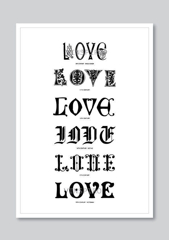 Love, typography digital print, quote, gift for her, for him, vintage, graphic, valentine day, wedding gift, wall art decor, A3, by Vinspiro - Vinspiro