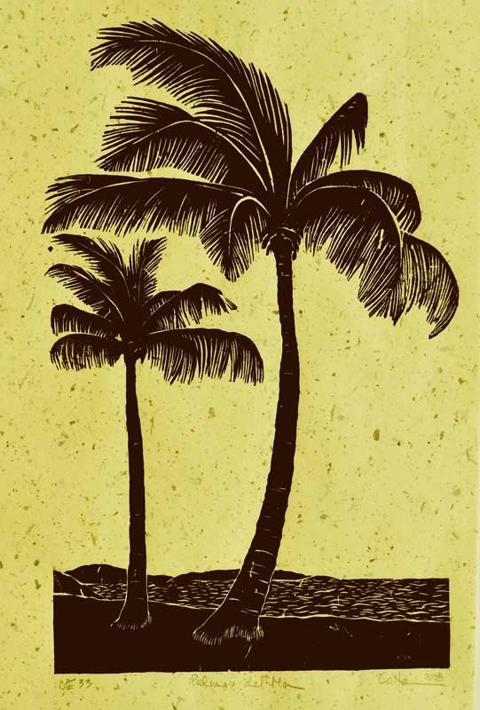 Palm Trees / Original Woodcut Relief Print / by DianeCutterFineArt
