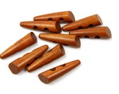 10 Brown Horn Shaped Toggle Wood Buttons - Large 50mm 2 inches - 2 holes - 10 pcs