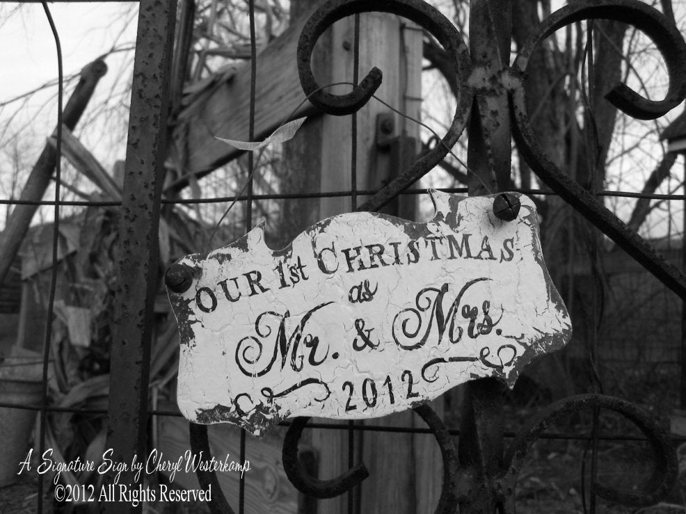 OUR 1st CHRISTMAS Ornament, Mr and Mrs Christmas Ornament, French Chic, Shabby Chic Christmas Ornament, Our First Christmas