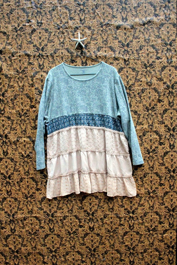 REVIVAL Upcycled Baby Doll Shirt, Plus Size, Recycled, Repurposed, EcoFriendly, Women's Shabby Chic