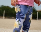 Yoga Leggings Pants Blue and Flowers for Little Girl  sizes 6Months, 12Months,18Months