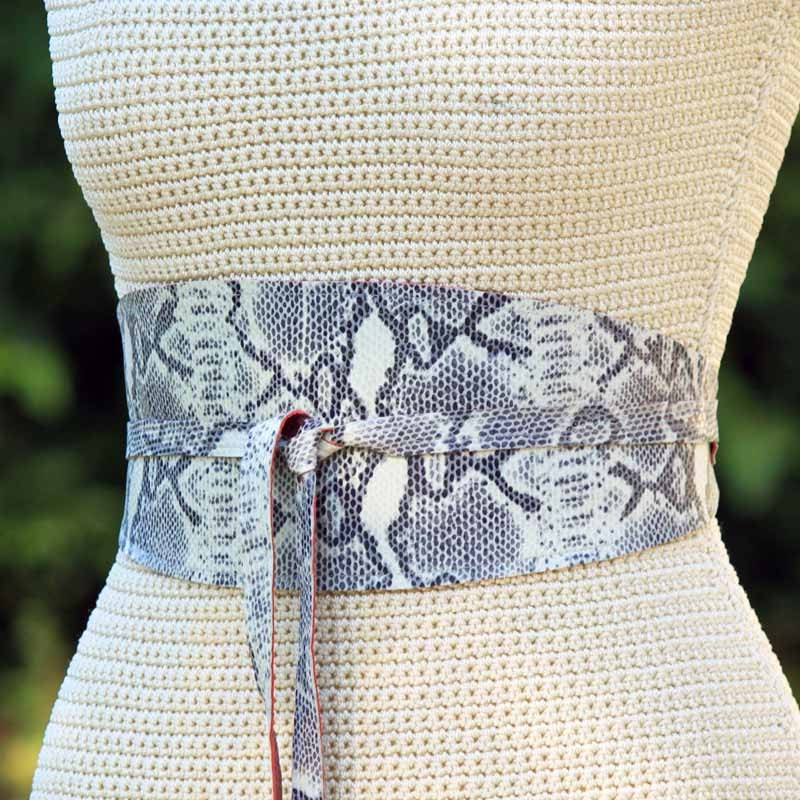 2 Leather Belts-in-one wide REVERSIBLE obi cinch wrap corset style - your choice genuine lamb leather on both sides size XS S M L