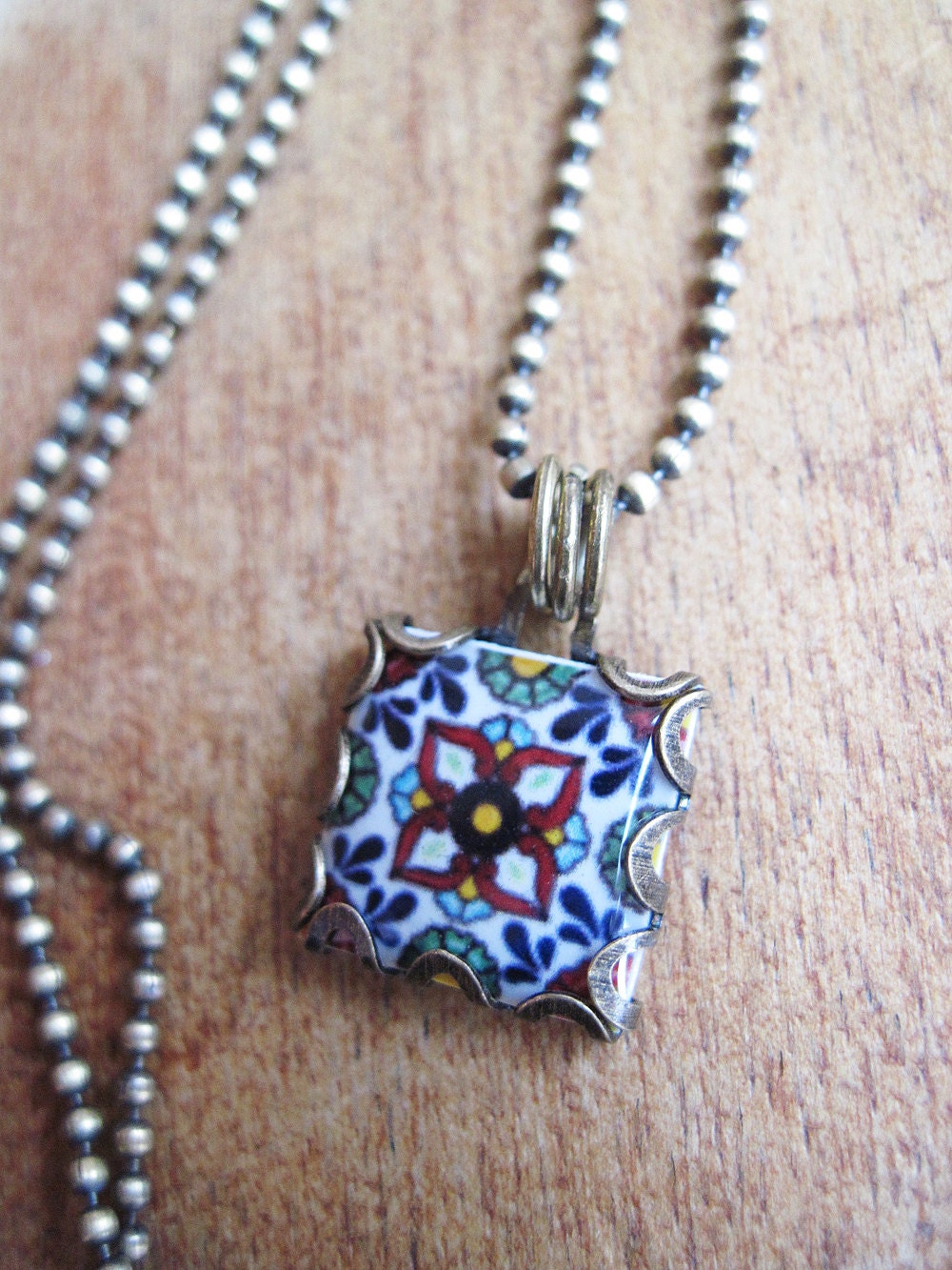 Mexican Jewelry, Mexican wedding, Southwestern Pottery design jewelry, Gypsy jewelry,  Mission style, Mexican Folk Art tile necklace, MTO