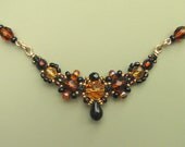 Macrame Necklace - Macrame and Glass Bead Jewelry - Flora style, black, brown and gold
