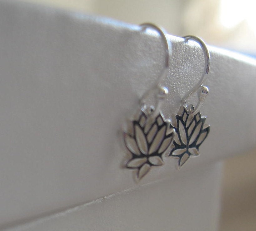 Tiny lotus flower sterling silver earrings for charity