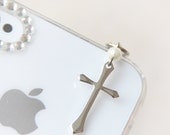 Cross iPhone Earphone Plug. Cell Phone Charm. iPhone4, iPhone5, iPad, Samsung, iPhone Accessories. Baptism Gift. Free Shipping