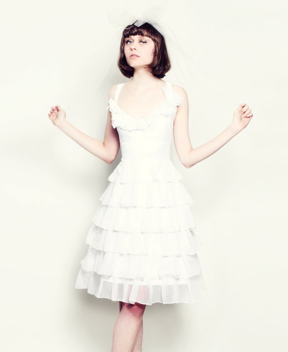 Snow White Silk Chiffon Pearl Modern Wedding Dress Custom Made to Order - hollystalder