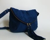 Customizable Foldover Day Traveler Bag in vegan suede, fold over cross body bag, made to order