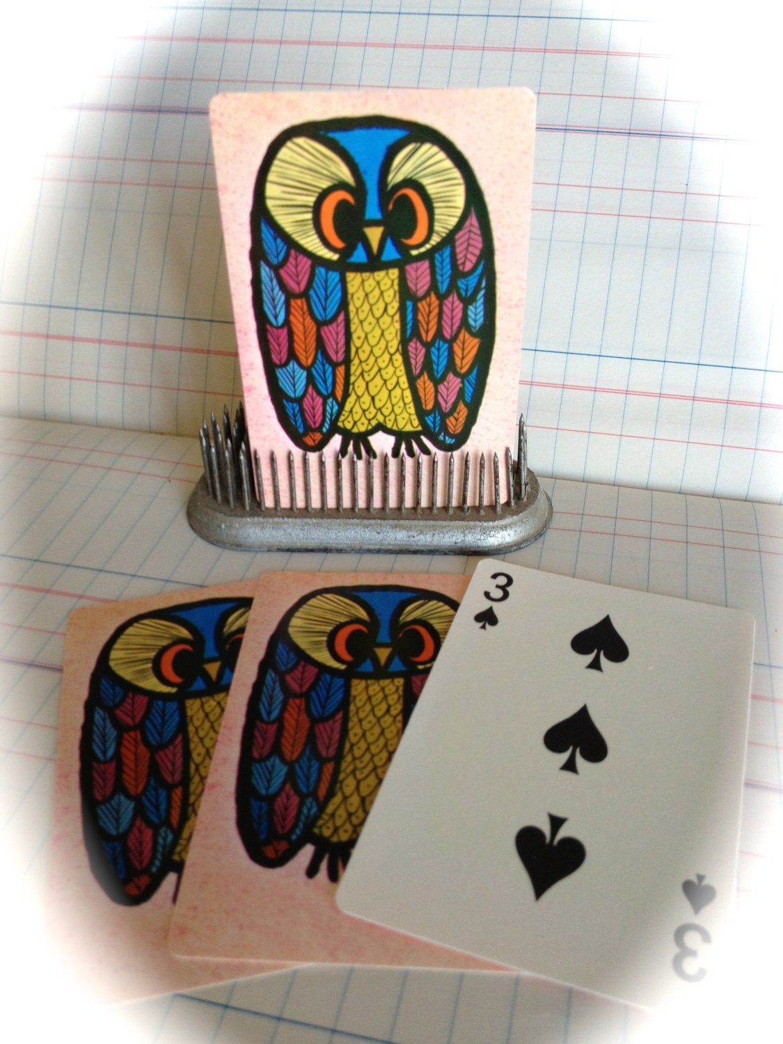 Vintage Retro Mod Owl Playing Cards - Pink Background (Pack of 6)