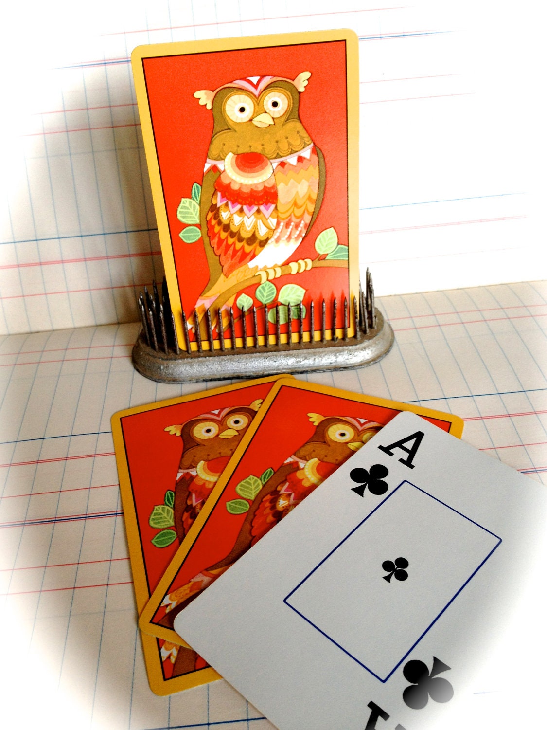 Vintage Retro Mod Owl on Branch Playing Cards - Orange Background (Pack of 4)