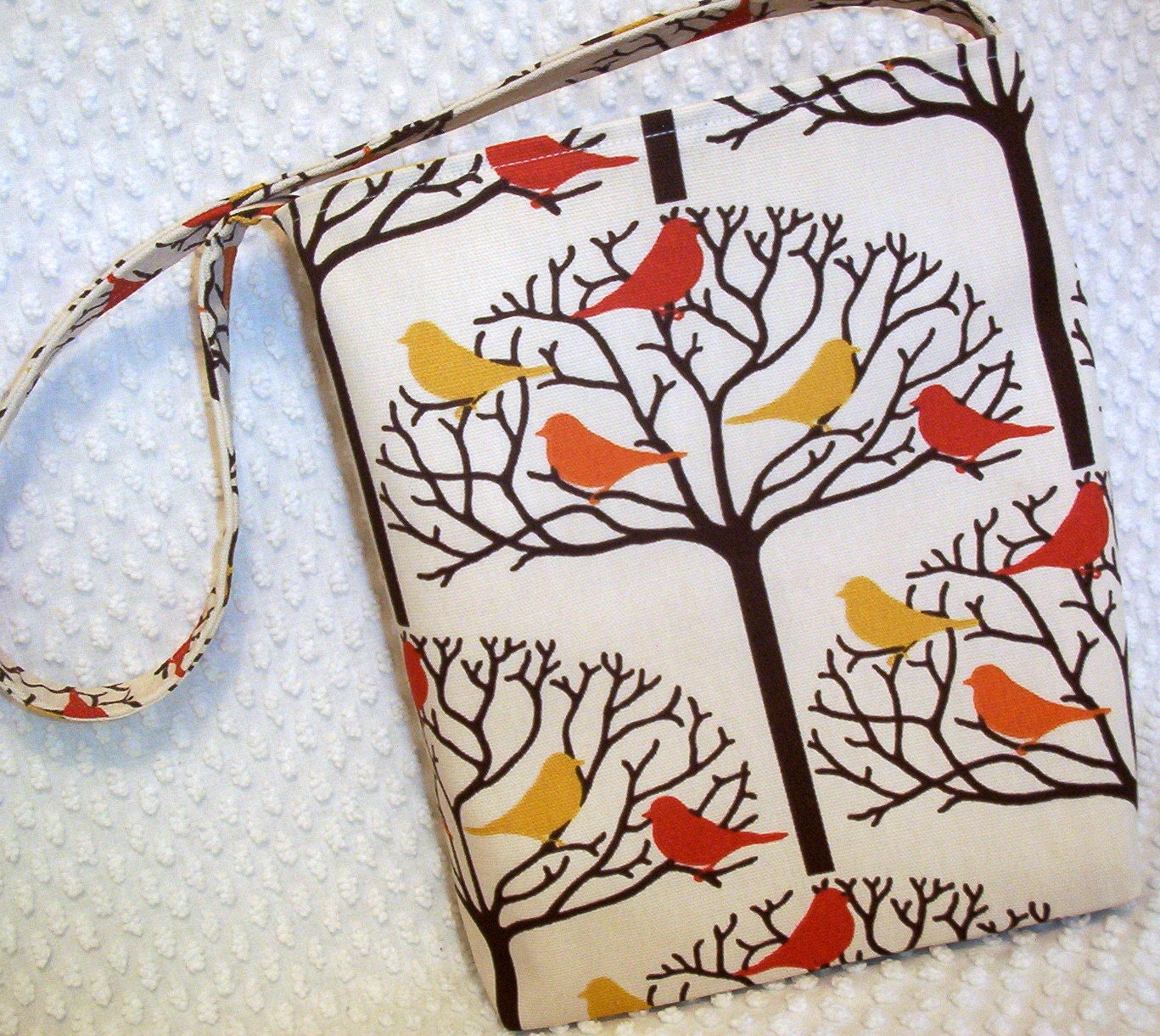 Hobo Bag Shoulder Sling Minimalist Autumn Birds and Branches Citrine, Rust, Red and Chocolate Brown