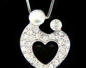 Swarovski Crystal MOM Mother Love Baby Child Kids Hold hands Heart Motherhood Necklace