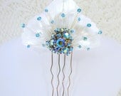 Mother Of Pearl Wedding Hair Accessories Something Blue Bridal Headpiece Comb Swarovski Indicolite AB Crystals Teal Rhinestone